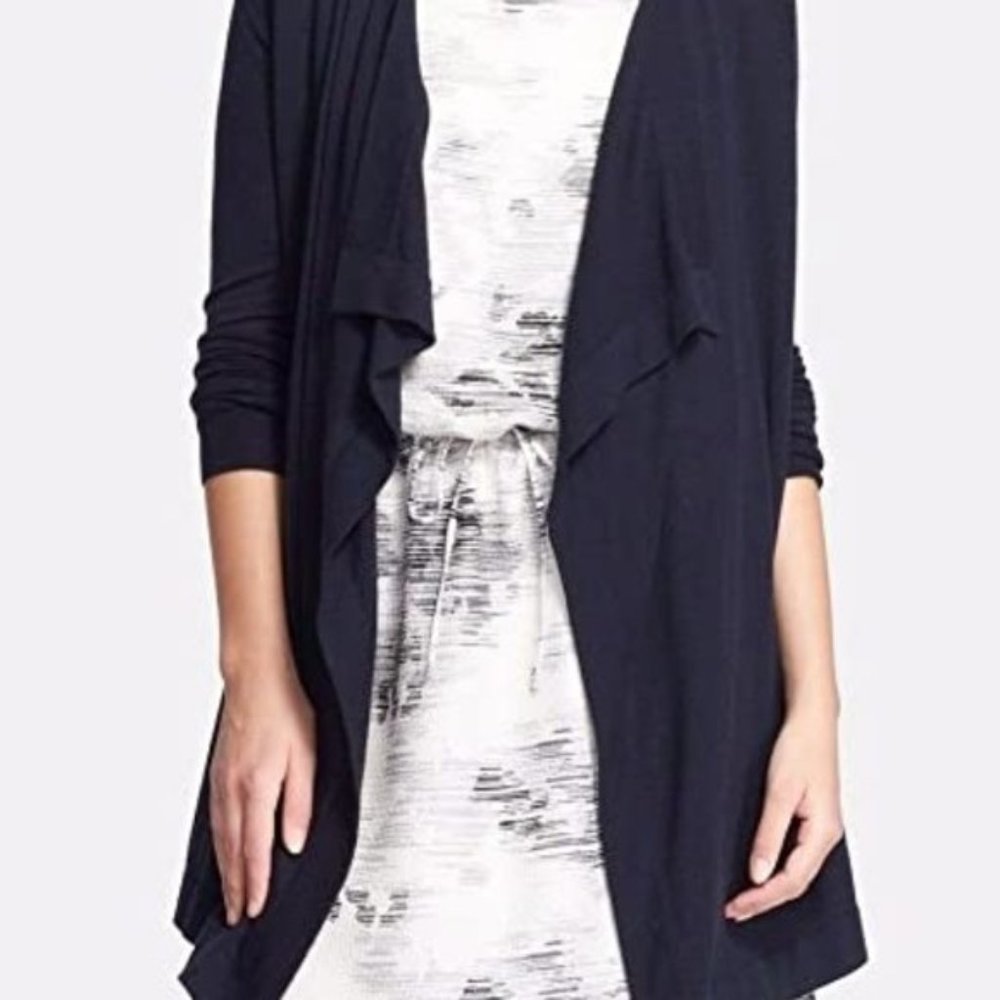 Vince Drape Front Cardigan Merino Wool Navy Small